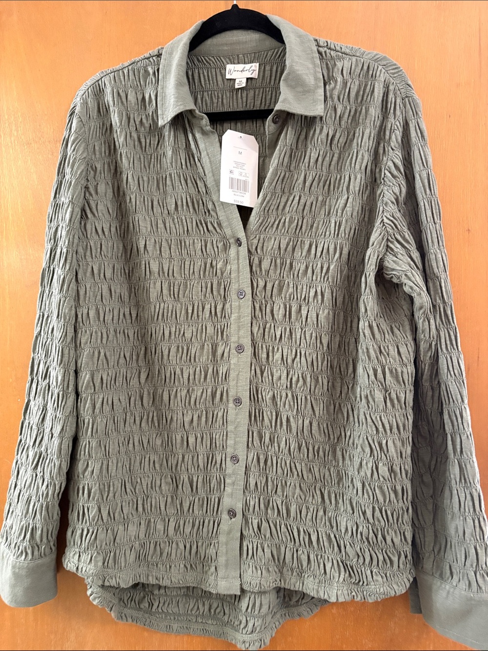 Wonderly Olive Green Crinkle Button-Up Shirt